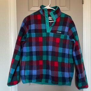 Mens Lands End Plaid Madras Fleece Snap Pullover Small